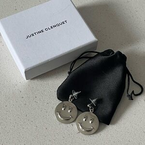 Justine Clenquet Silver Smiley Earrings
